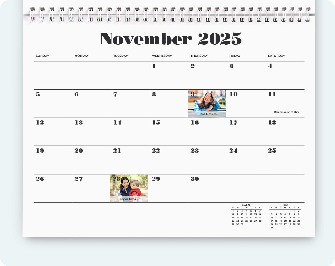 calendar grids, personalised calendar, photo calendar, customised calendar, make your own calendar