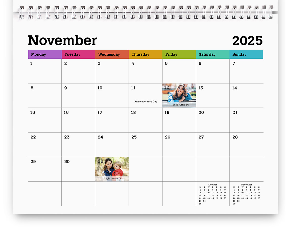 calendar grids, personalised calendar, photo calendar, customised calendar, make your own calendar