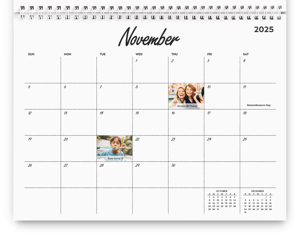 calendar grids, personalised calendar, photo calendar, customised calendar, make your own calendar