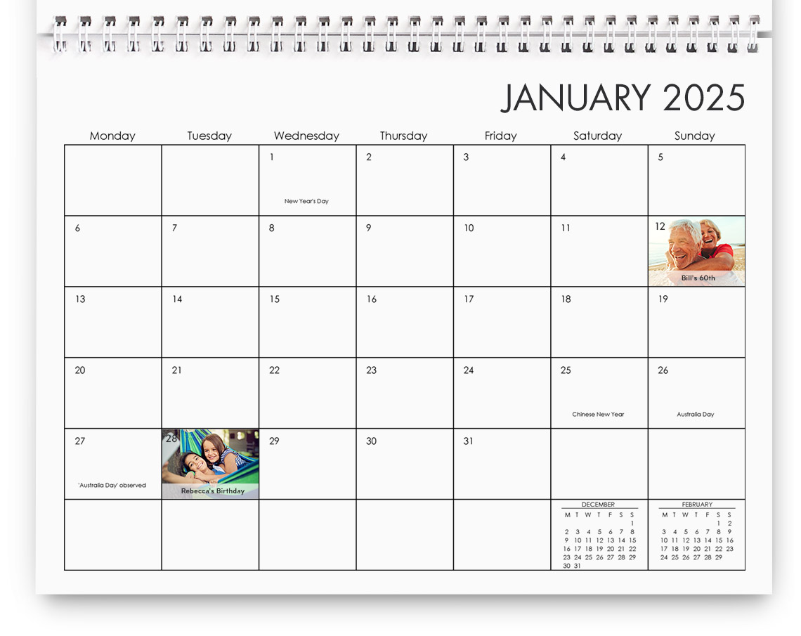 calendar grids, personalised calendar, photo calendar, customised calendar, make your own calendar