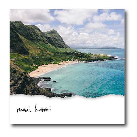 Snapfish Photo Tile featuring an aerial shot of a Hawaiian beachscape with Maui, Hawaii text at the bottom