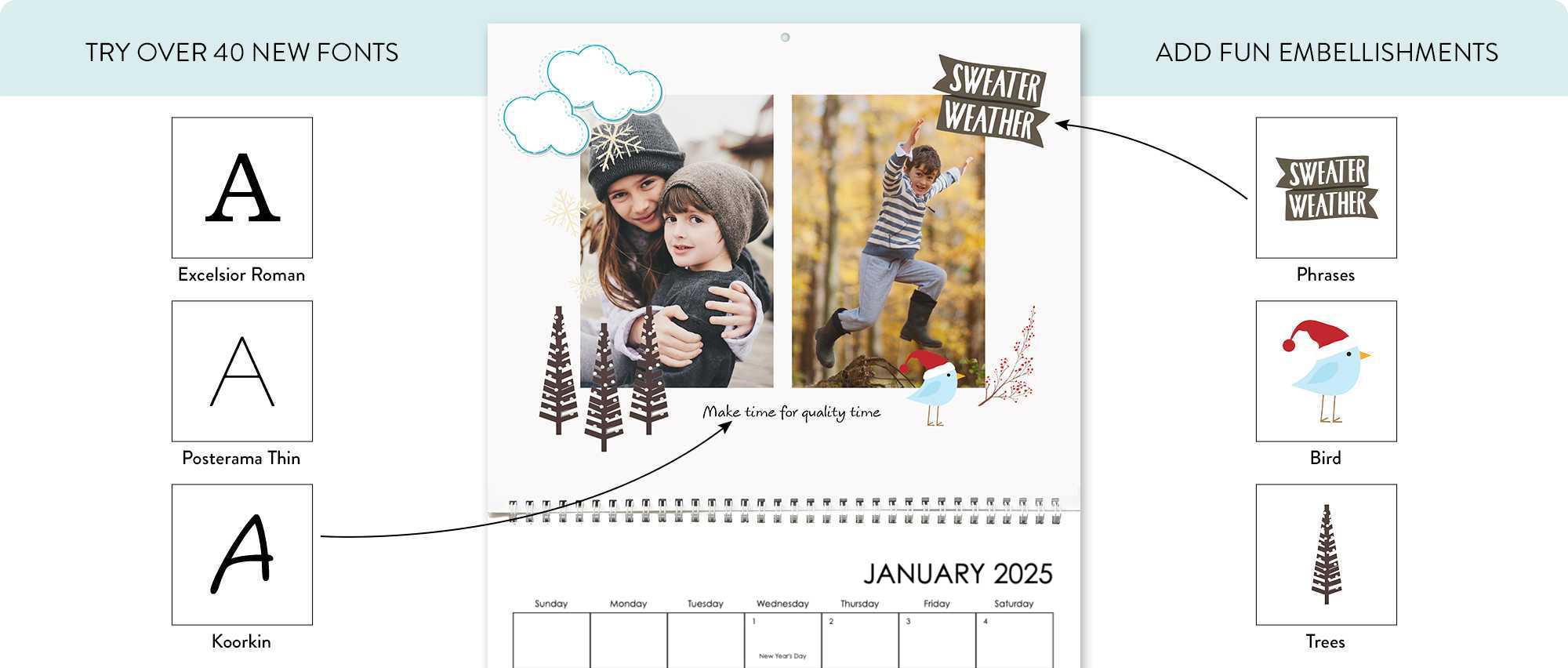 Add fun Embellishments to Calendar