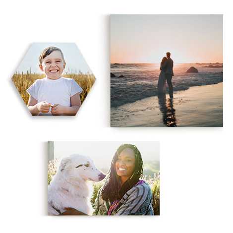 Snapfish Photo Tiles featuring a trio of child portraits displayed on a wall