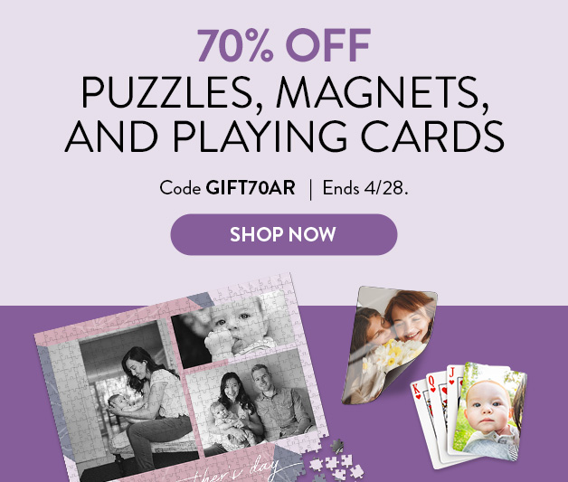 70% off puzzlees, magnets, and playing cards
