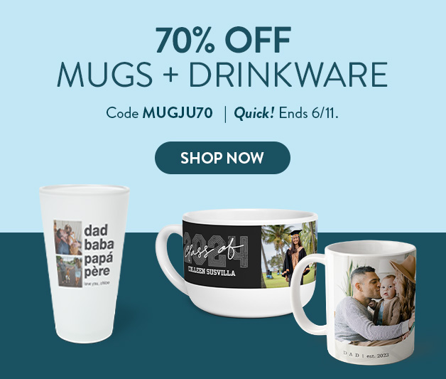 70% off Mugs + Drinkware