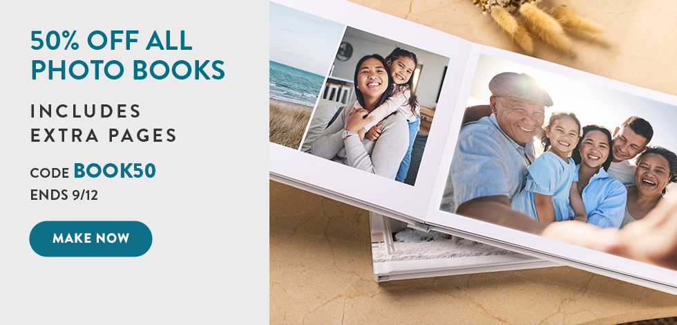 50% off all Photo Books (includes extra pages)