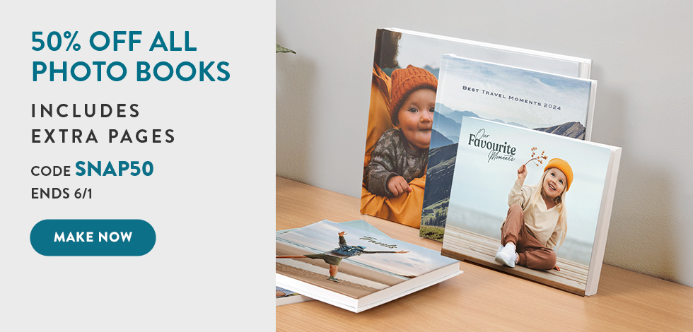 50% off all Photo Books (including extra pages)