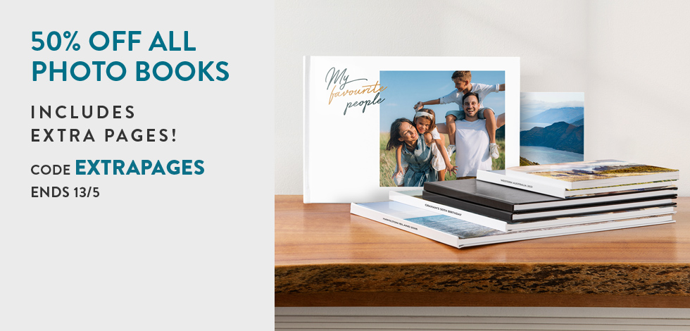 50% off all Photo Books (including extra pages)