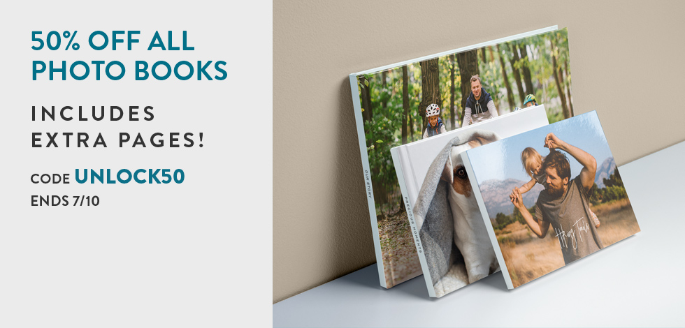 50% off all Photo Books (including extra pages)