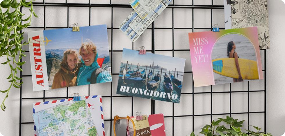 Postcards hanging on the wall
