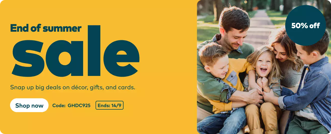 50% off home decor, gifts and cards