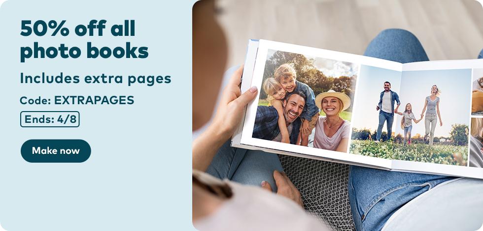 50% off all Photo Books (including extra pages)