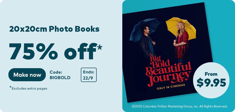 75% off 20x20cm Photo Books*. From $9.95