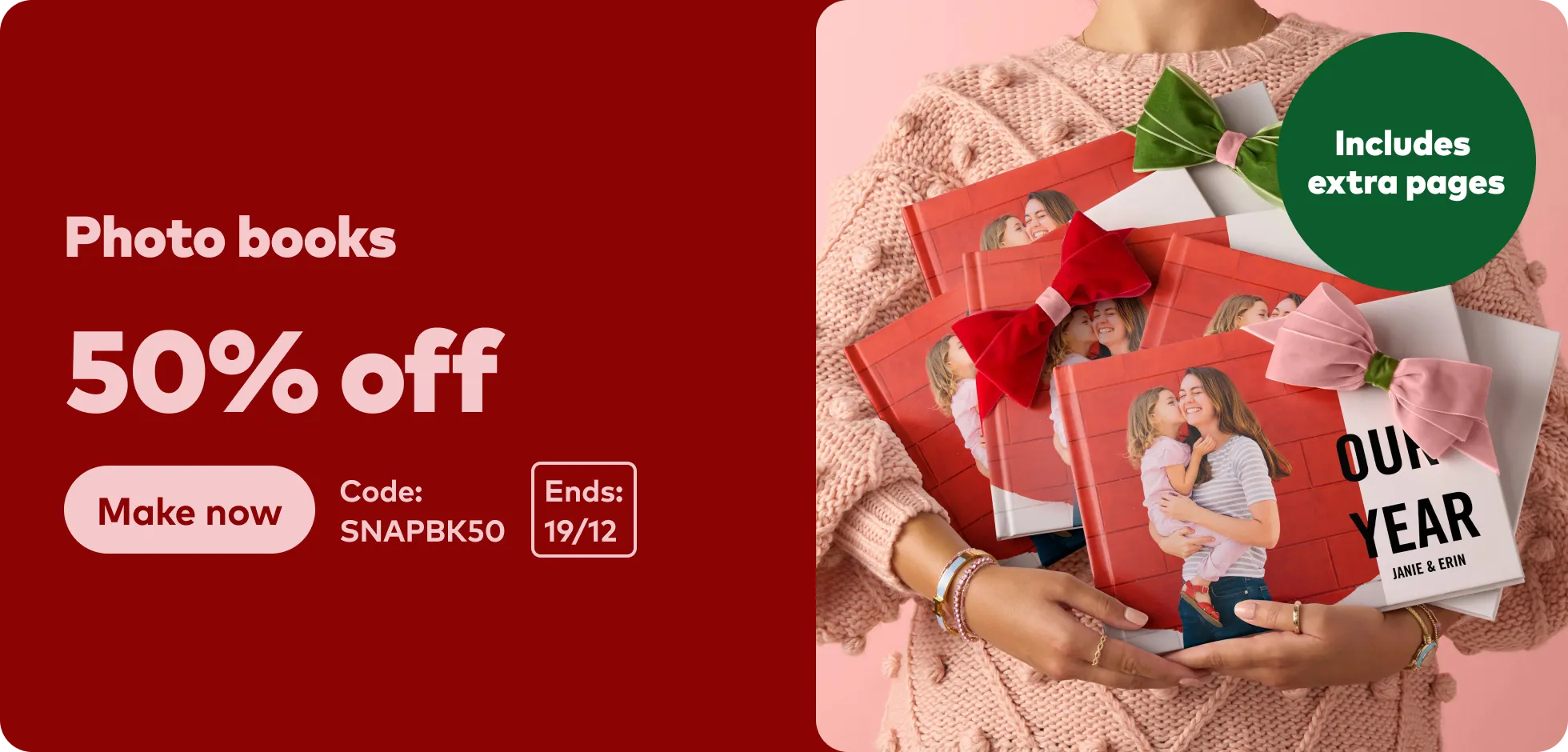 50% off Photo Books inc. extra pages. Code SNAPBK50