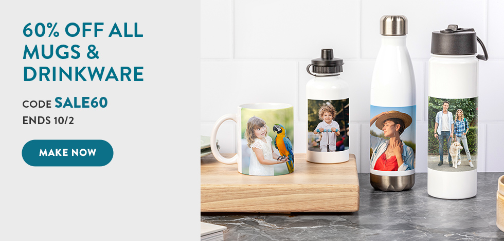 60% off all Mugs, Bottles & Drinkware