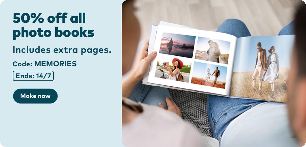 50% off all Photo Books (including extra pages)
