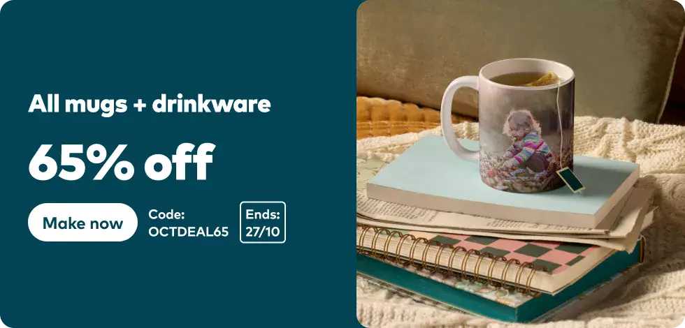 65% off all Mugs & Drinkware