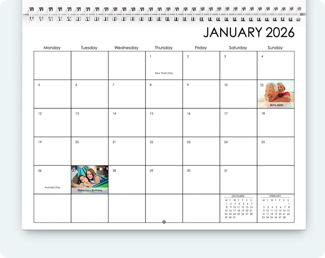 calendar grids, personalised calendar, photo calendar, customised calendar, make your own calendar