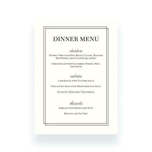 5x7 Menu and Program Cards